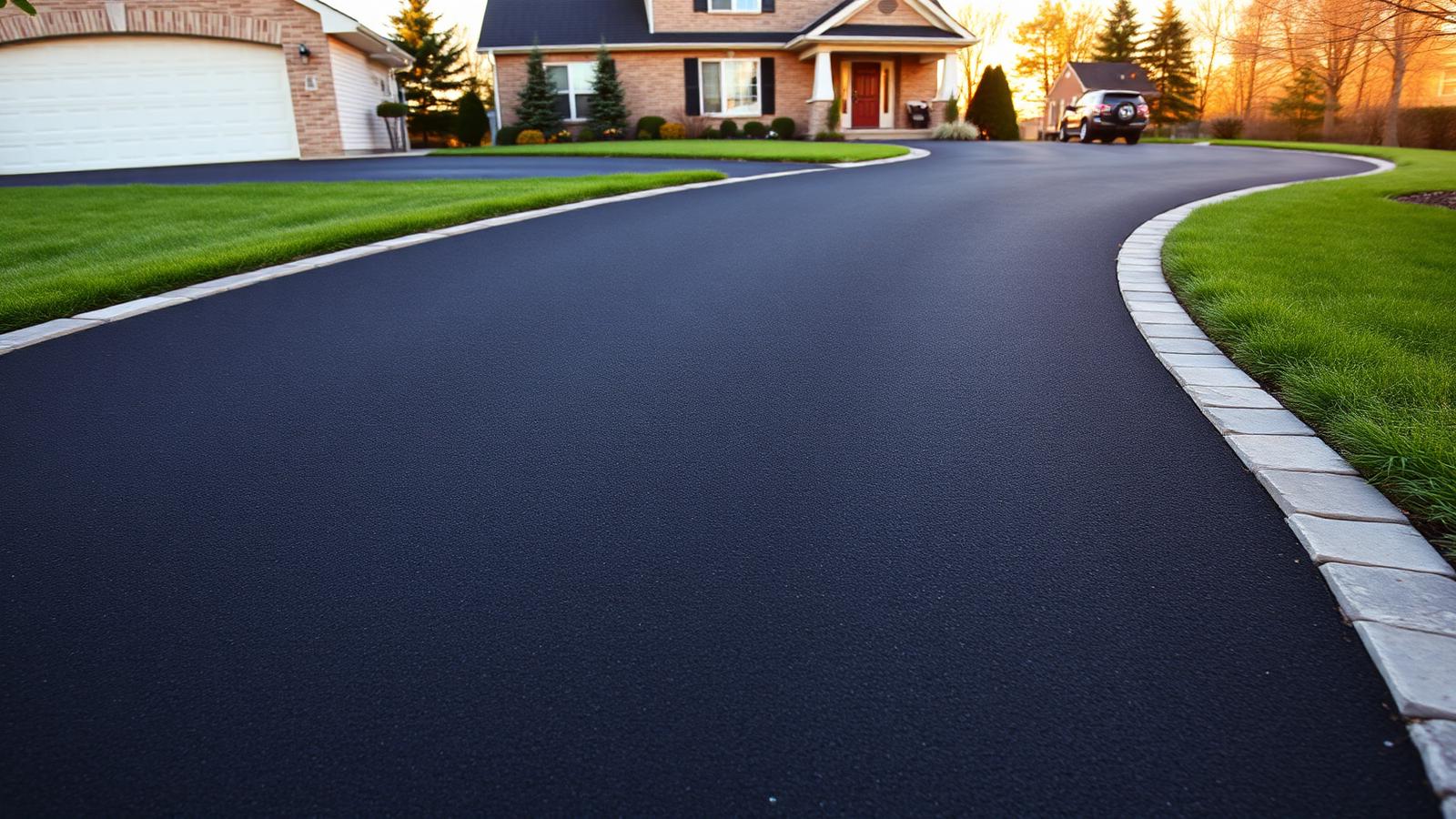 Freshly paved residential driveway with interlock border and clean edges