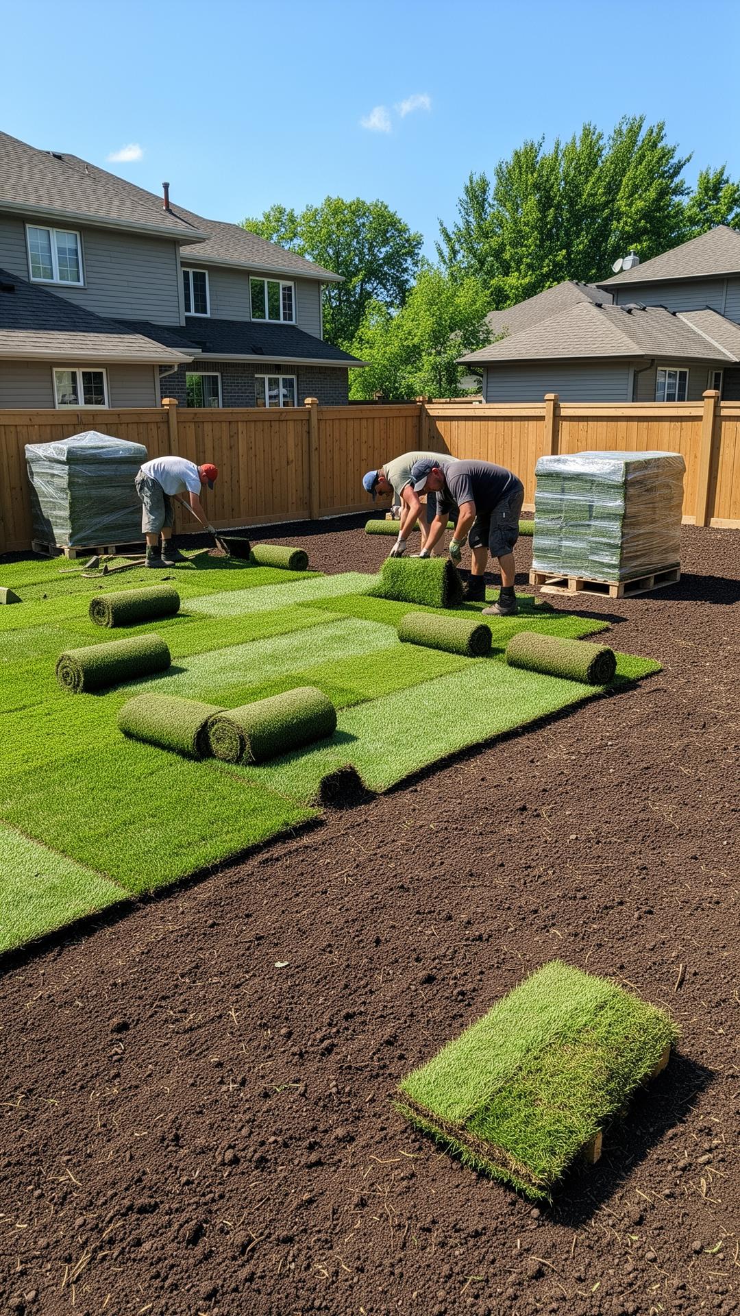 Sod installation in progress